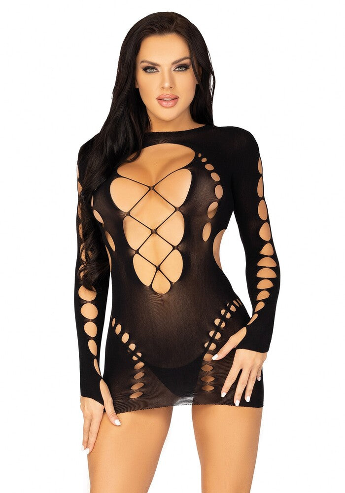 Mini Abito Sexy Long Sleeve Cut Out Nero - Erotika Shop
