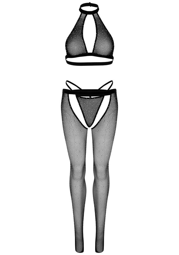 Completino Sexy Fishnet Top G String and Tights Nero - Erotika Shop