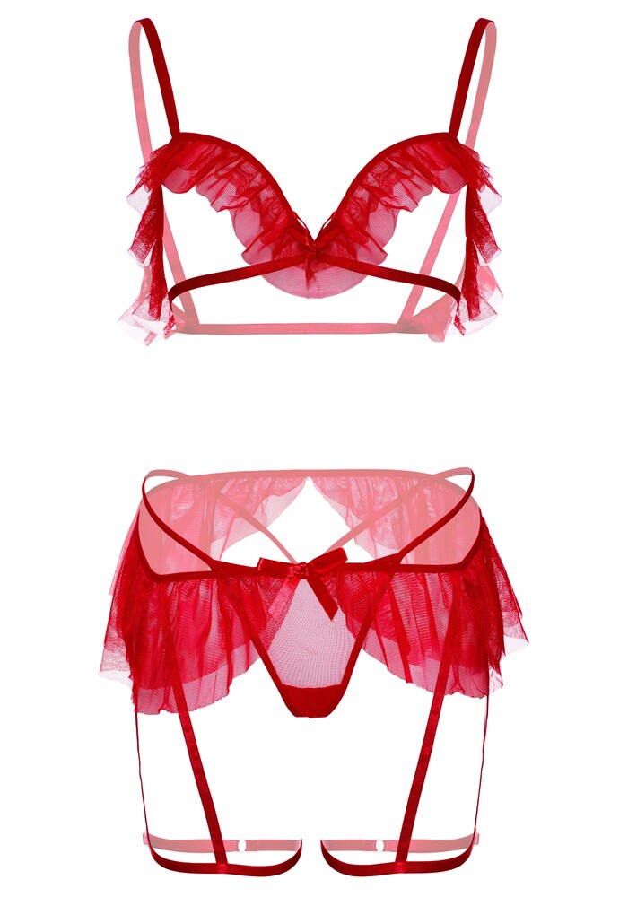 Completino Sexy Bra G-String and Garter Rosso - Erotika Shop