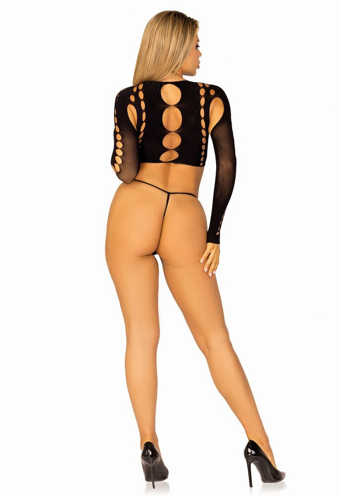 Completino Sexy Long Sleeve Crop Top e String Nero - Erotika Shop