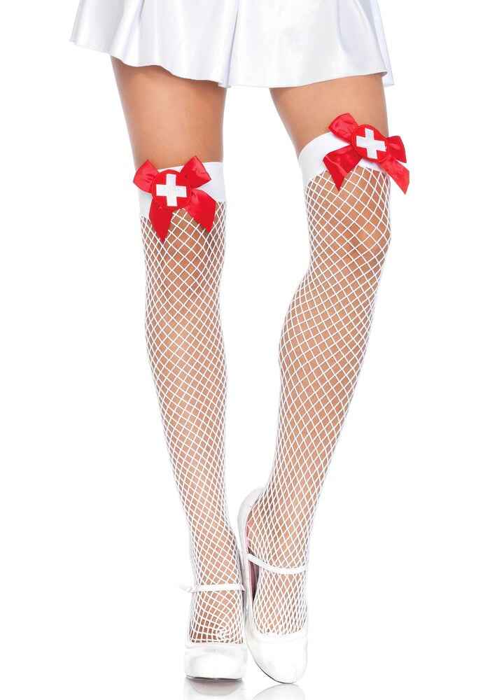 Calze Sexy Nurse Net Thigh Highs Bianco